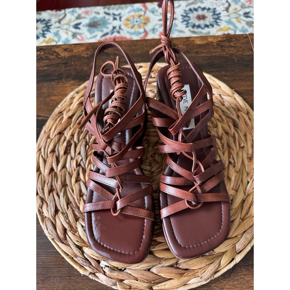 Steve Madden Vintage Y2K Gladiator Lace Up Wedge Sandals 8.5 Brown Leather 90s
